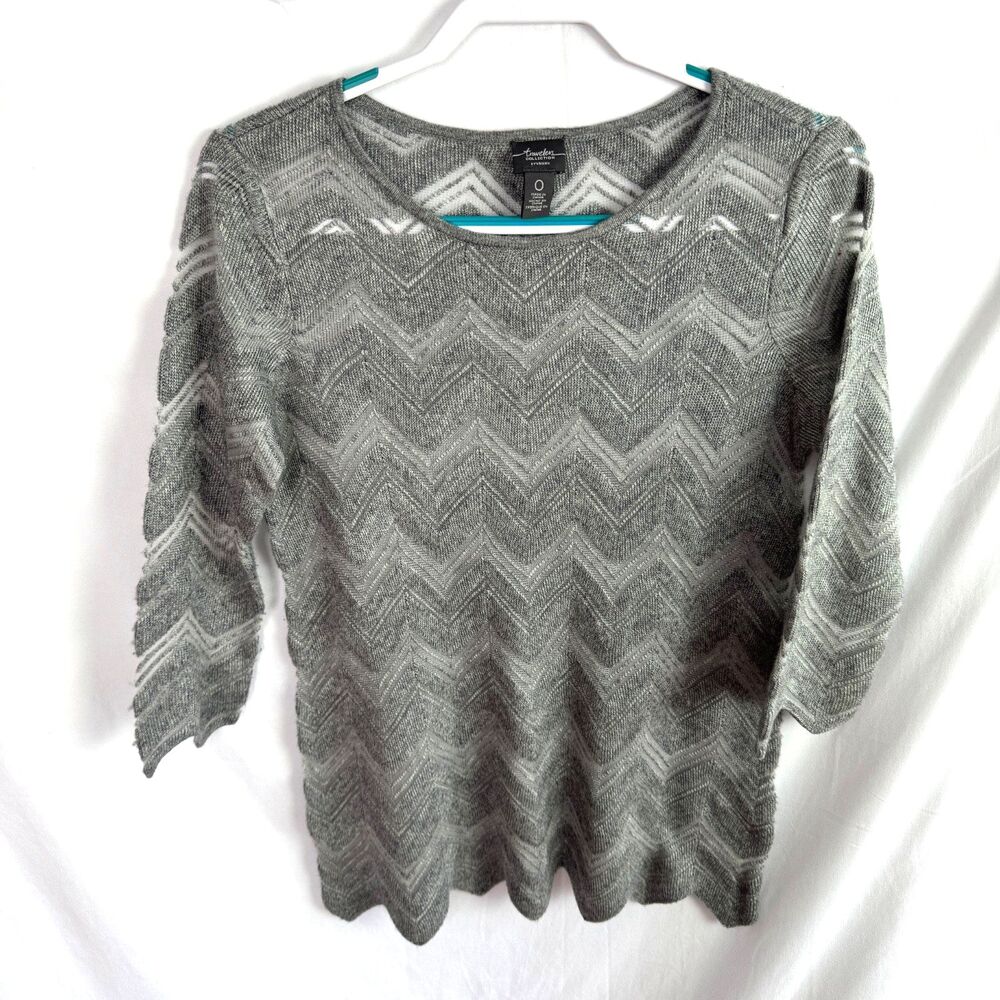 Chicos Travelers Women's Sweater Size 0 Small Gray Pullover Burnout 3/4 Sleeves